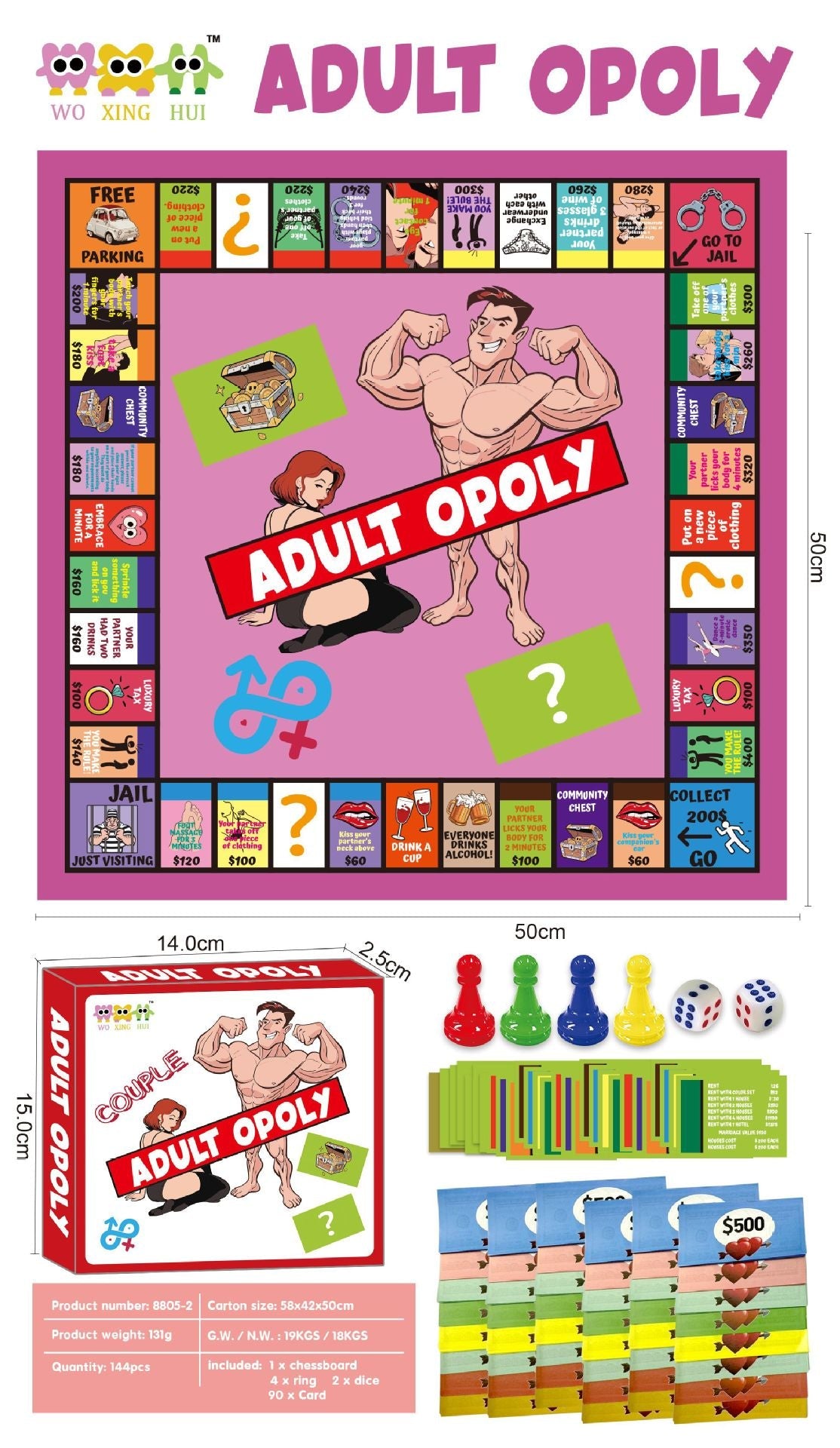 Couple Board Game Adultopoly Drinking Adult Date Night Game Monopoly Board Game Chess and Cards