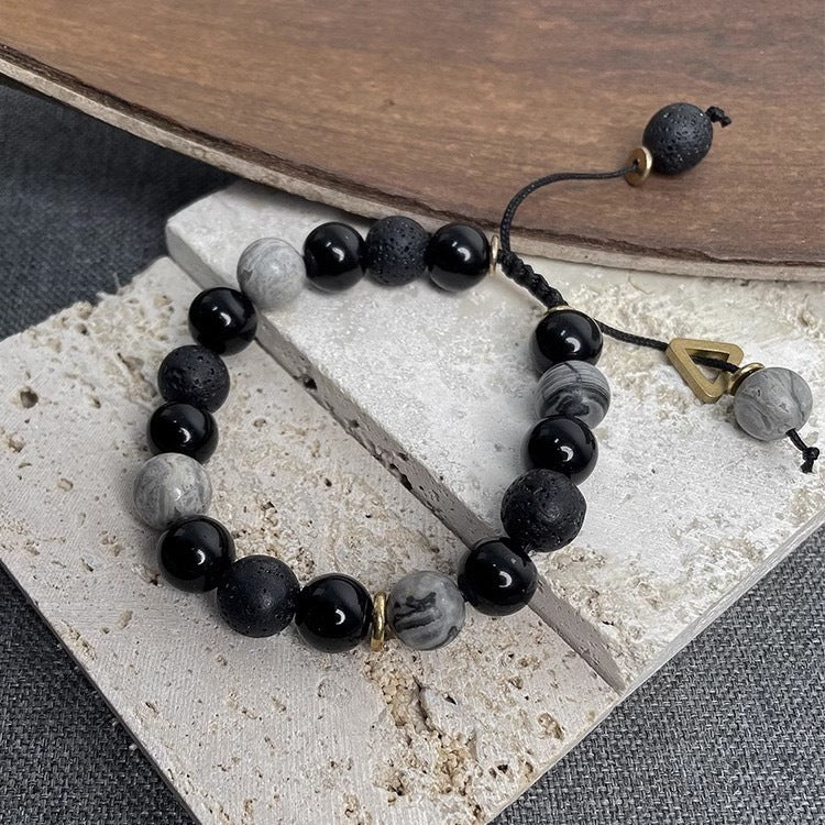 Geometric Bracelet Volcanic Stone Beaded Bracelet Men's Personalized Ins Bracelet High-Value Gift Niche Jewelry for Boyfriend