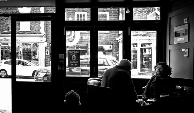 Couple talking over coffee